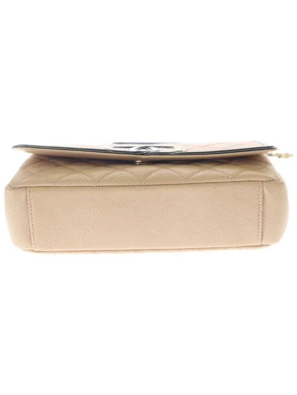 Chanel CC Figuri Quilted CC Logo Chain Shoulder Gold Caviar Leather Beige Black